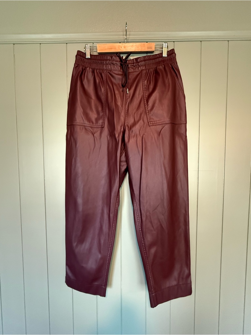 Burgundy Faux Leather Ankle Pants